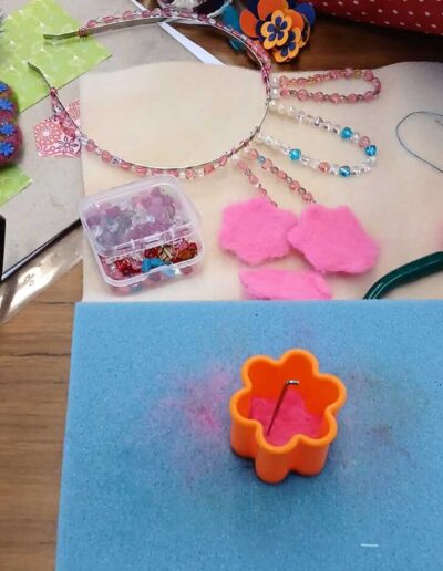 Craft supplies for DIY felt flower headband project