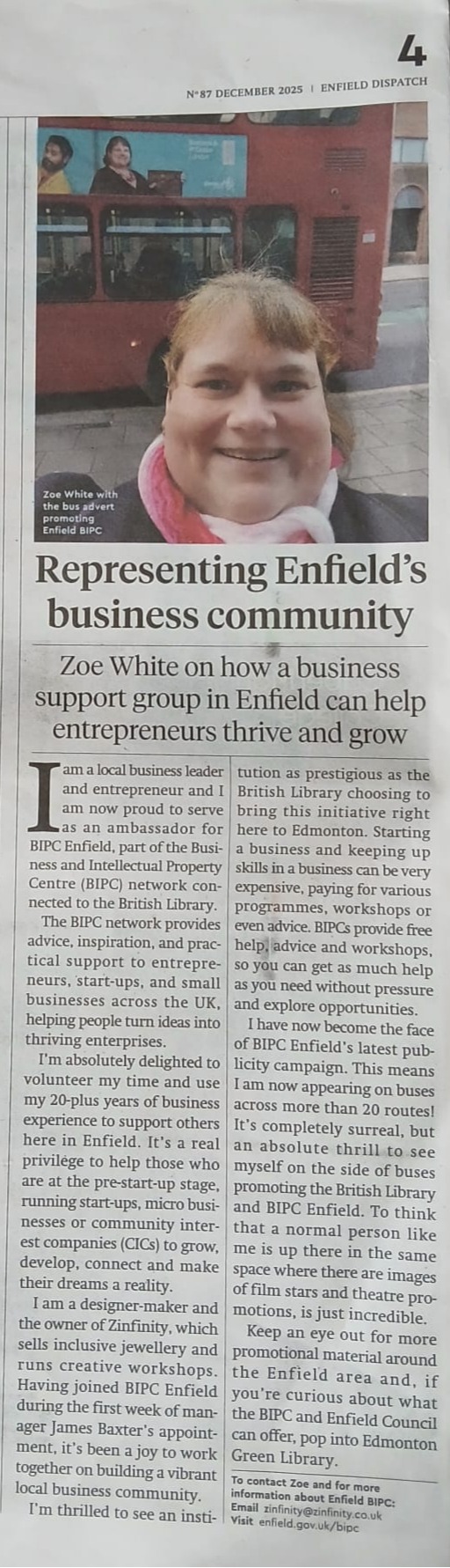 Zoe White, Enfield BIPC ambassador, on bus promoting local business support.